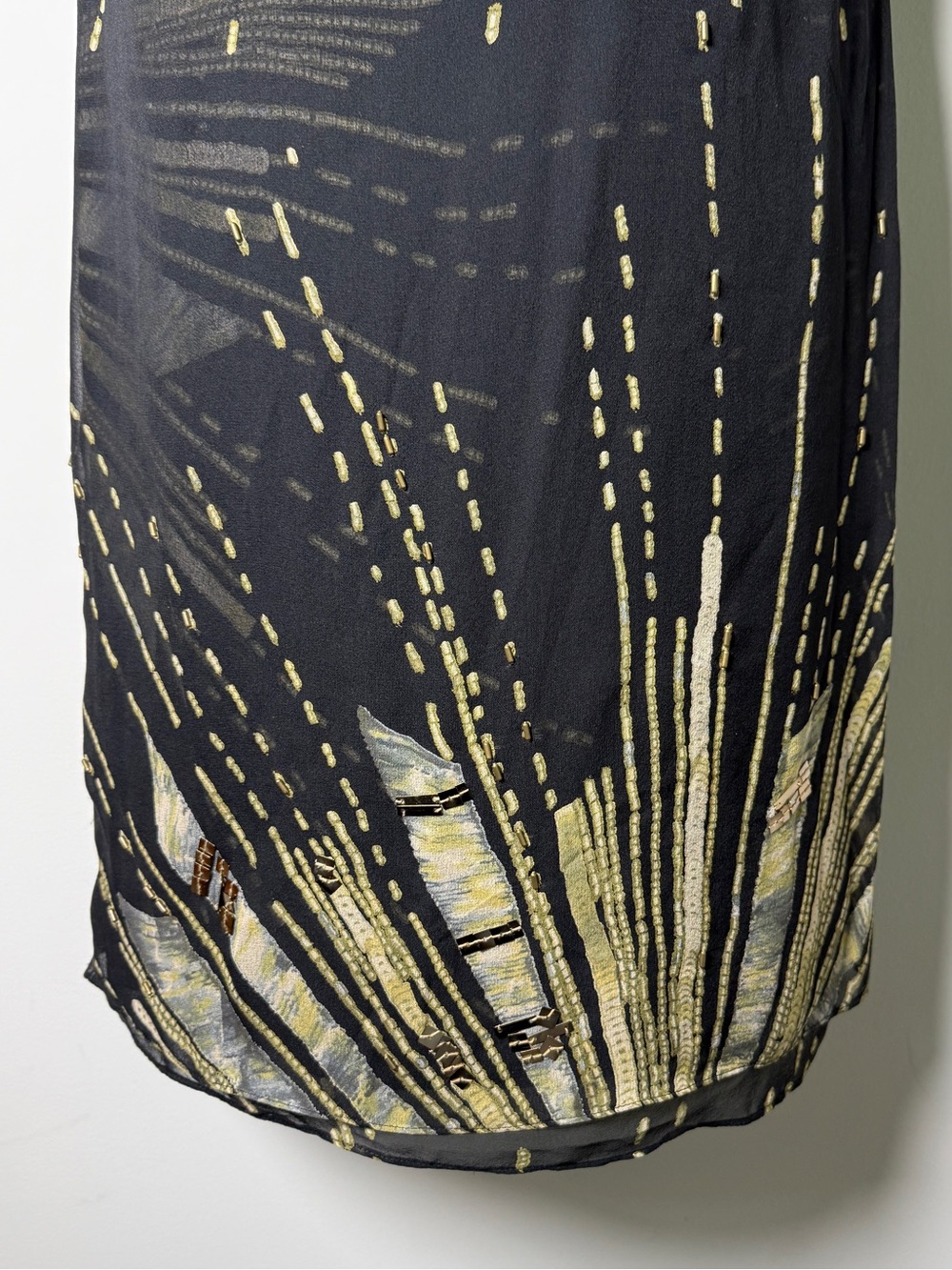 Diane von Furstenberg Silk Embellished Flutter Sleeve Dress Black Gold Art Deco - Picture 5 of 11